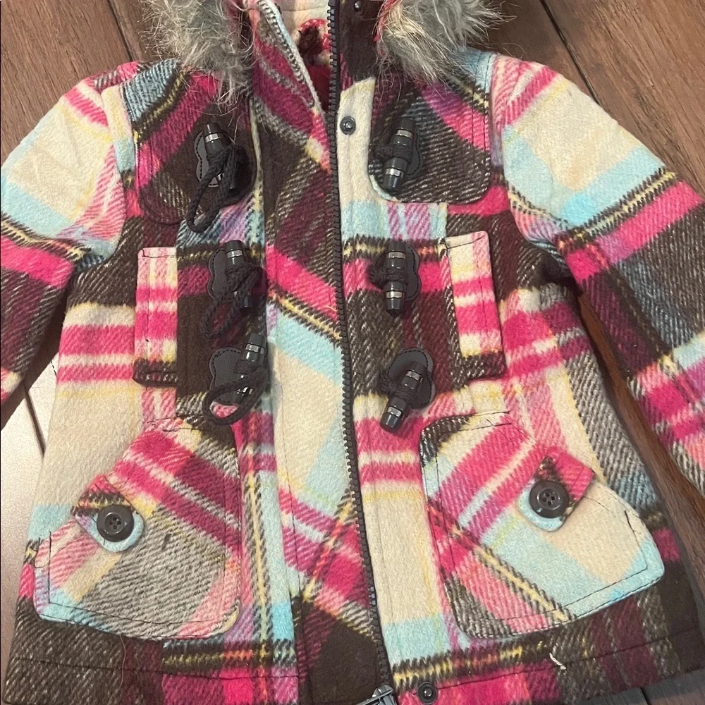 Urban Republic Girls' Plaid Jacket with Faux Fur